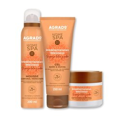 Higienos rinkinys Agrado Home Spa Mediterranean Wellness: dušo želė, 250 ml + kūno šveitiklis, 200 ml + kūno losjonas,200ml  kaina ir informacija | Dušo želė, aliejai | pigu.lt