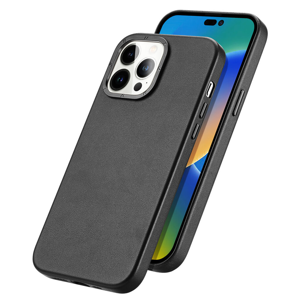 Dux Ducis Grit Leather skirtas iPhone 14 Pro (MagSafe), juoda kaina ir informacija | Telefono dėklai | pigu.lt