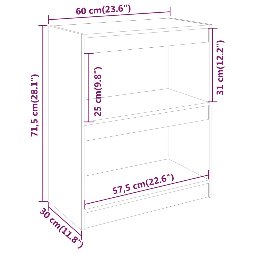 vidaXL Spintelė knygoms/kambario pertvara, 60x30x71,5cm, pušis kaina ir informacija | Lentynos | pigu.lt