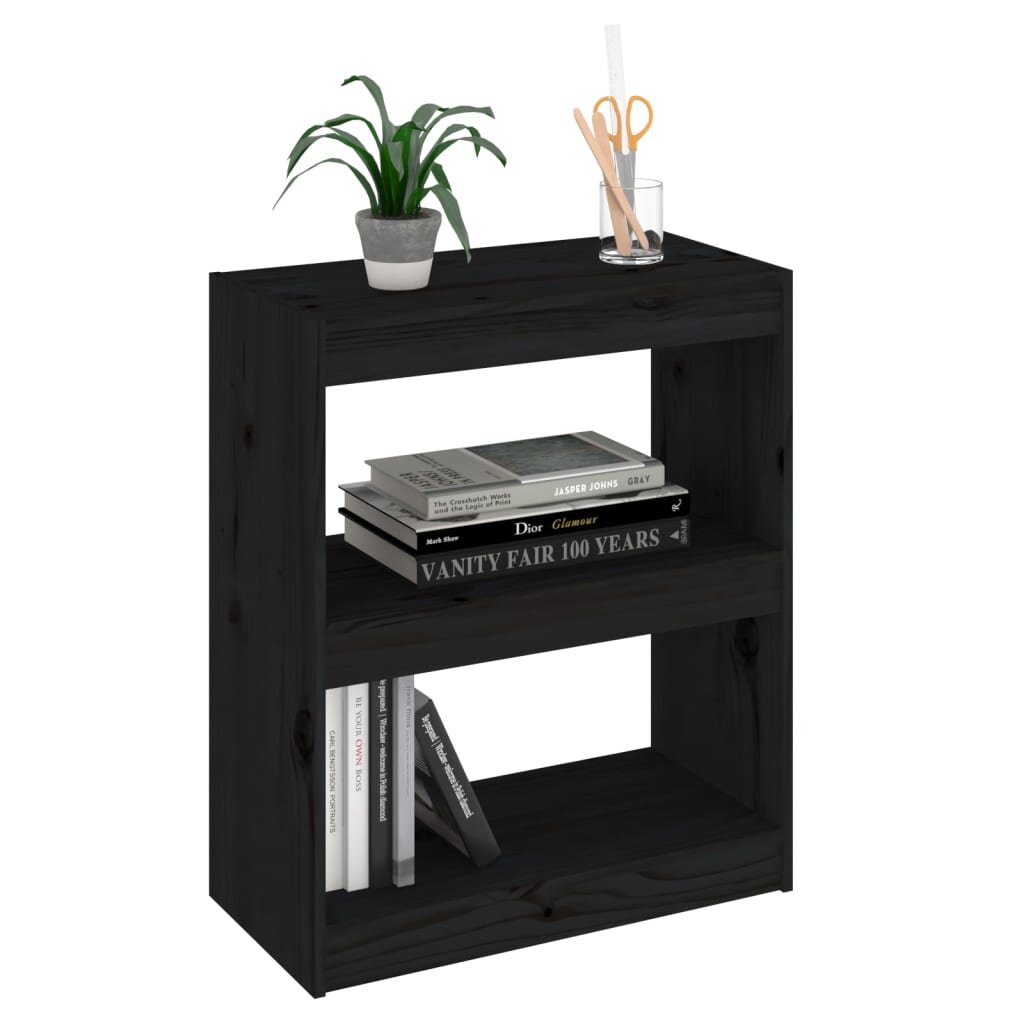 vidaXL Spintelė knygoms/kambario pertvara, juoda, 60x30x71,5cm, pušis kaina ir informacija | Lentynos | pigu.lt