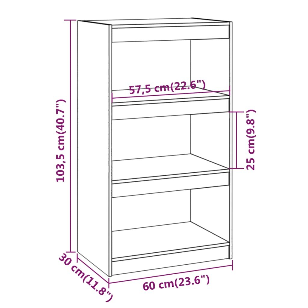 vidaXL Spintelė knygoms/kambario pertvara, 60x30x103,5cm, pušis kaina ir informacija | Lentynos | pigu.lt