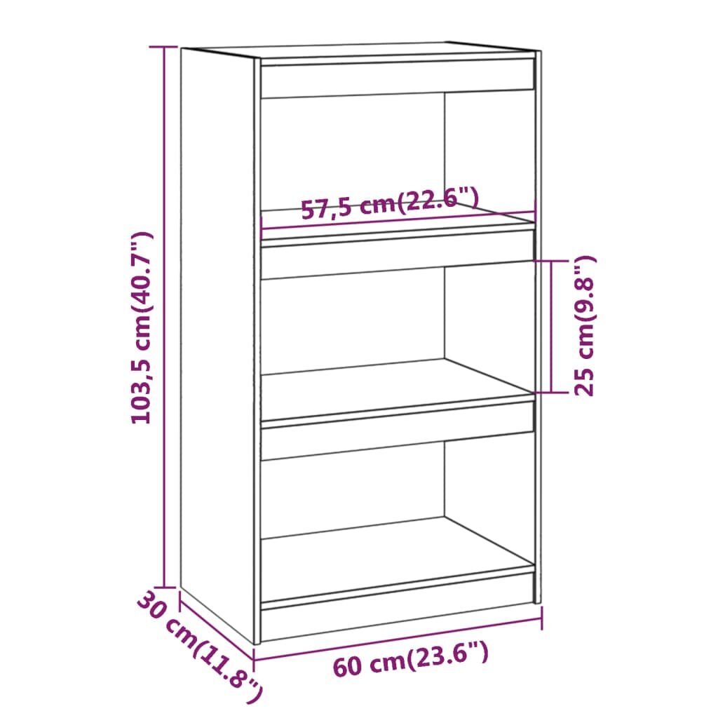 vidaXL Spintelė knygoms/kambario pertvara, pilka, 60x30x103,5cm, pušis kaina ir informacija | Lentynos | pigu.lt