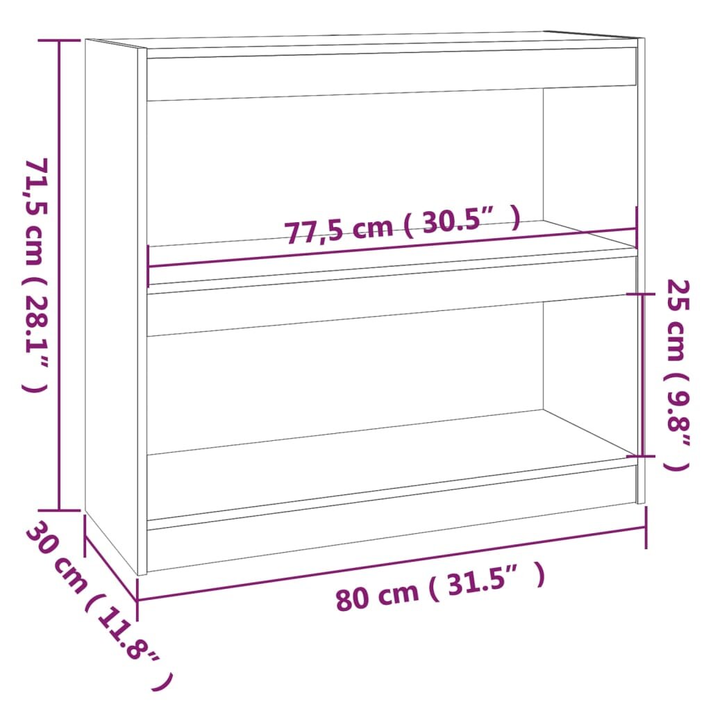 vidaXL Spintelė knygoms/kambario pertvara, 80x30x71,5cm, pušis kaina ir informacija | Lentynos | pigu.lt