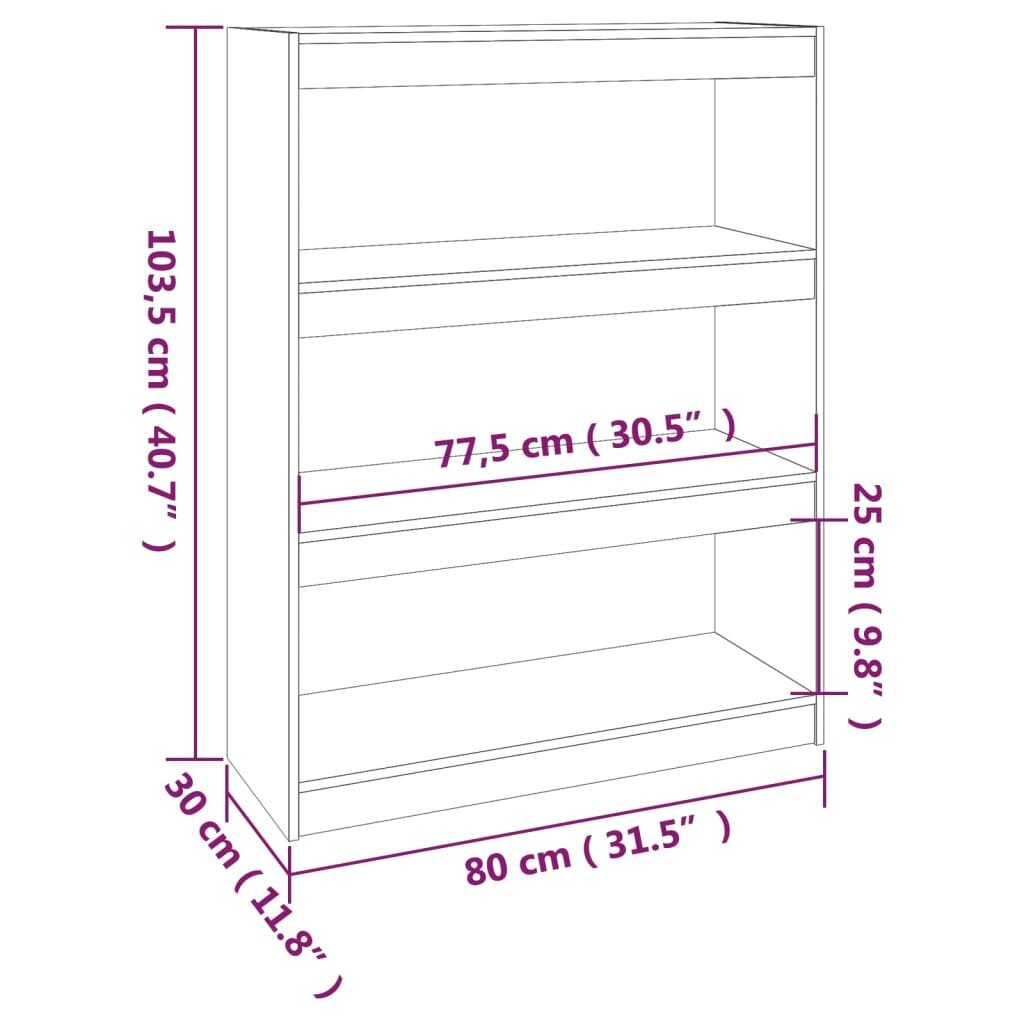 vidaXL Spintelė knygoms/kambario pertvara, pilka, 80x30x103,5cm, pušis kaina ir informacija | Lentynos | pigu.lt