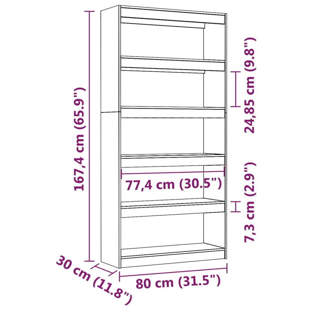 vidaXL Spintelė knygoms/kambario pertvara, 80x30x167,4cm, pušis kaina ir informacija | Lentynos | pigu.lt