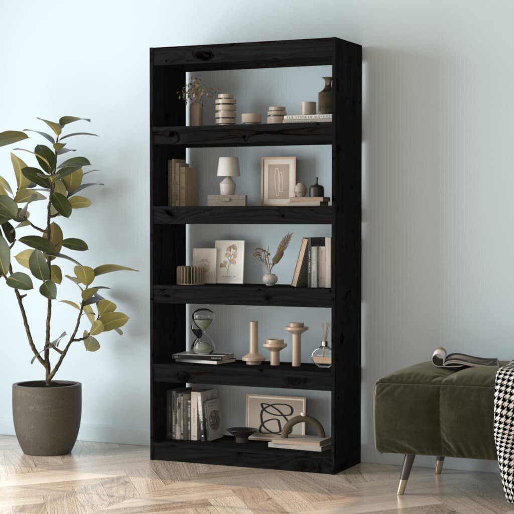 vidaXL Spintelė knygoms/kambario pertvara, juoda, 80x30x167,4cm, pušis цена и информация | Lentynos | pigu.lt