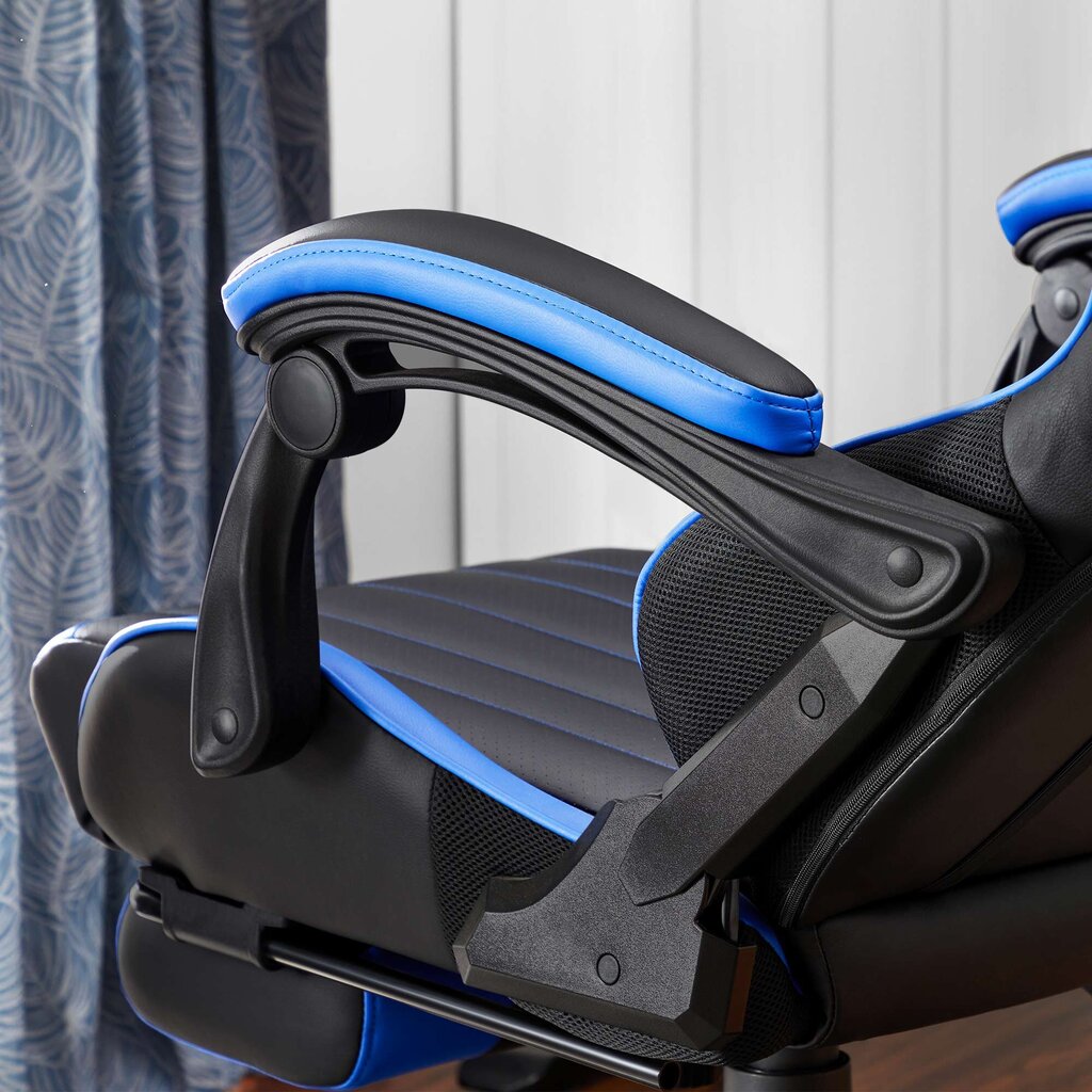 Žaidimų kėdė su atrama kojoms, juoda / mėlyna RCG026B01 kaina ir informacija | Biuro kėdės | pigu.lt