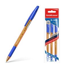 Ручка шариковая ErichKrause® R-301 Amber Stick&Grip 0.7, цвет чернил синий (в пакете по 3 шт.), набор цена и информация | Письменные принадлежности | pigu.lt