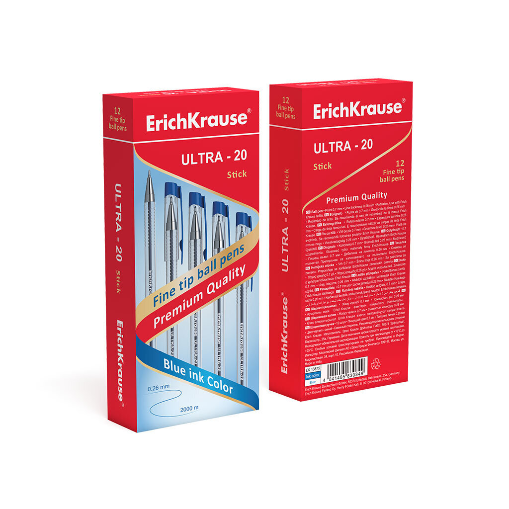 Tušinukas ErichKrause® Ultra-10, mėlyna, 12 vnt kaina ir informacija | Rašymo priemonės | pigu.lt