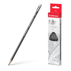 Чернографитный трехгранный карандаш с ластиком ErichKrause® MEGAPOLIS HB (в коробке по 12 шт.), набор цена и информация | Письменные принадлежности | pigu.lt