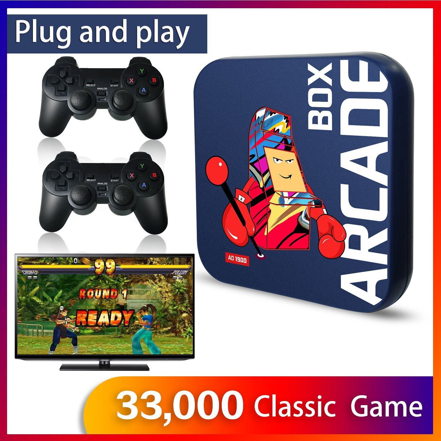Belaidė TV žaidimų konsolė HappyJoe Arcade Box 4K, 64GB, 33000+ Games, supports PSP/DC/N64