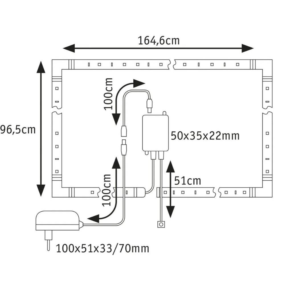 Paulmann MaxLED 250 LED juosta TV Comfort Basic Set 75 colių 5,1m 25,5W 230lm/m 28LEDs/m RGBW+ 36VA kaina ir informacija | LED juostos | pigu.lt