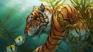 Deimantinė mozaikinė tigras ir žuvis 40x60 cm kaina ir informacija | Deimantinės mozaikos | pigu.lt