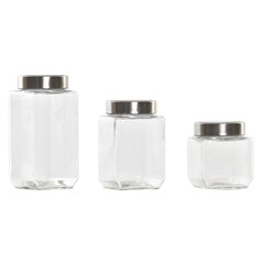 Набор из 3 банок DKD Home Decor Стеклянный Нержавеющая сталь (500 ml) (750 ml) (1L) (3 Предметы) цена и информация | Посуда для хранения еды | pigu.lt