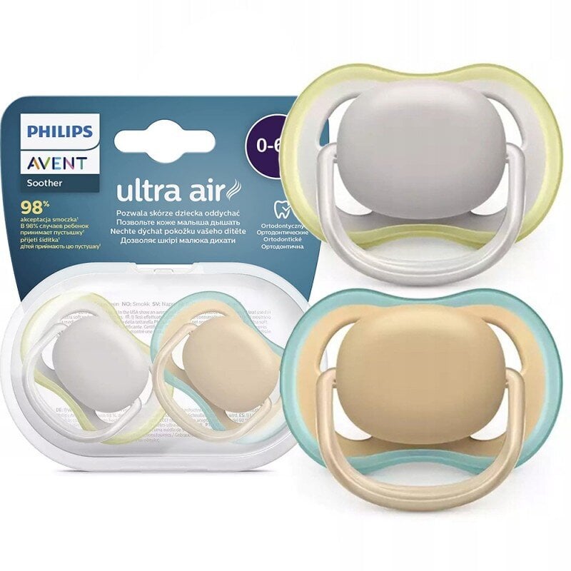 Čiulptukas Philips Avent Ultra Air SCF085/15, 0-6 mėn., 2 vnt. kaina ir informacija | Čiulptukai | pigu.lt