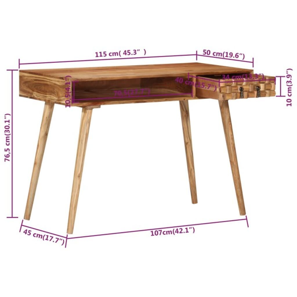 Rašomasis stalas, 115x50x76cm, akacijos medienos masyvas kaina ir informacija | Kompiuteriniai, rašomieji stalai | pigu.lt