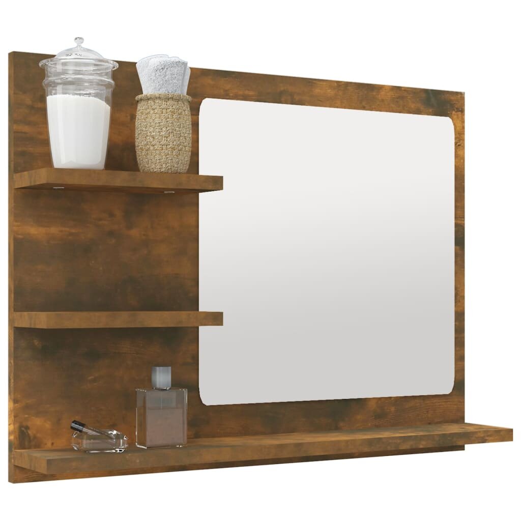 Vonios veidrodis, dūminio ąžuolo, 60x10,5x45cm, mediena kaina ir informacija | Vonios spintelės | pigu.lt