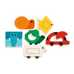 Pазвивающий деревянный пазл - формы и цвета - животные (12 шт.), DJECO DJ06216 цена и информация | Игрушки для малышей | pigu.lt