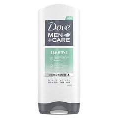 Kūno, veido ir plaukų duro želė vyrams Dove Men+ Care Sensitive Gentle Men's Shower Gel 3 in 1, 400 ml kaina ir informacija | Dušo želė, aliejai | pigu.lt