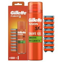 Rinkinys Gillette Fusion: atsarginės galvutės, 8 vnt + skutimosi gelis, 200ml kaina ir informacija | Gillette Kvepalai, kosmetika | pigu.lt