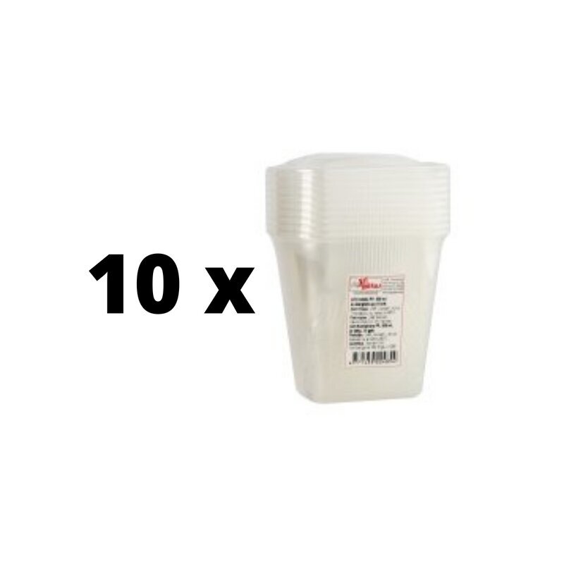 Indelis salotoms su dangteliu, stačiakamp., 500 ml, 10,8x8x9,1 cm, 10 vnt. x 10 pak. pakuotė kaina ir informacija | Vienkartiniai indai šventėms | pigu.lt