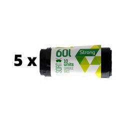 Мешок для мусора SORTEX, черный, на молнии, 60 л x 10 шт., 30MK x 5 шт., упаковка цена и информация | Мешки для мусора | pigu.lt