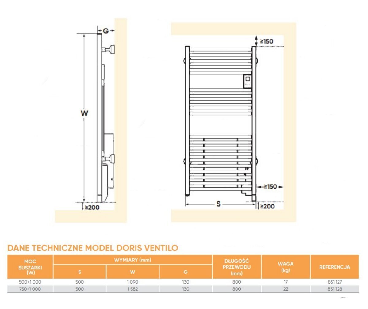 Gyvatukas Atlantic Doris-4 Ventilo 1750W kaina ir informacija | Gyvatukai, vonios radiatoriai | pigu.lt