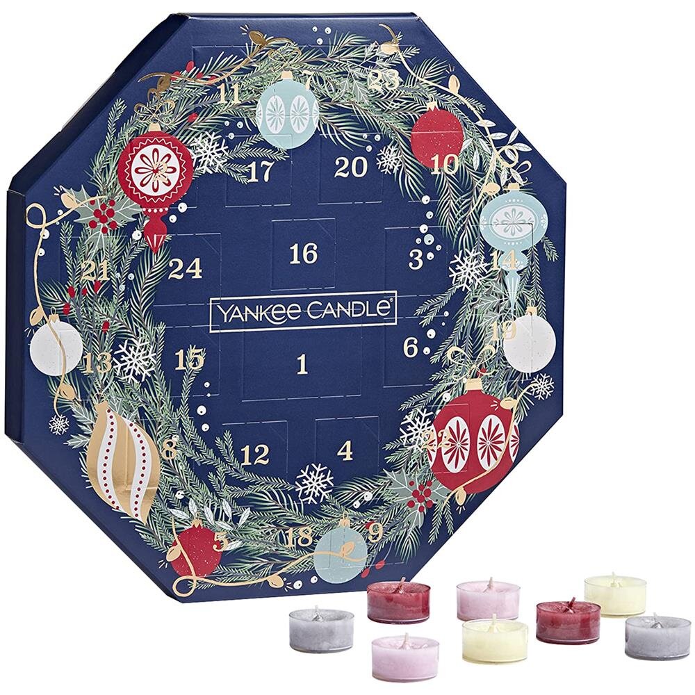 Yankee Candle Christmas Advento kalendorius 24 vnt x 9.8 gr arbatinių žvakių + laikiklis kaina ir informacija | Žvakės, Žvakidės | pigu.lt