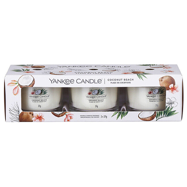 Yankee Candle Votų žvakių rinkinys Coconut Beach stiklinėje 3 x 37 g цена и информация | Žvakės, Žvakidės | pigu.lt