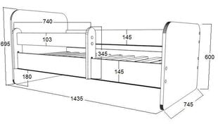 Детская кровать с матрасом и съемным барьером Ami 17, 140x70 см цена и информация | Детские кровати | pigu.lt