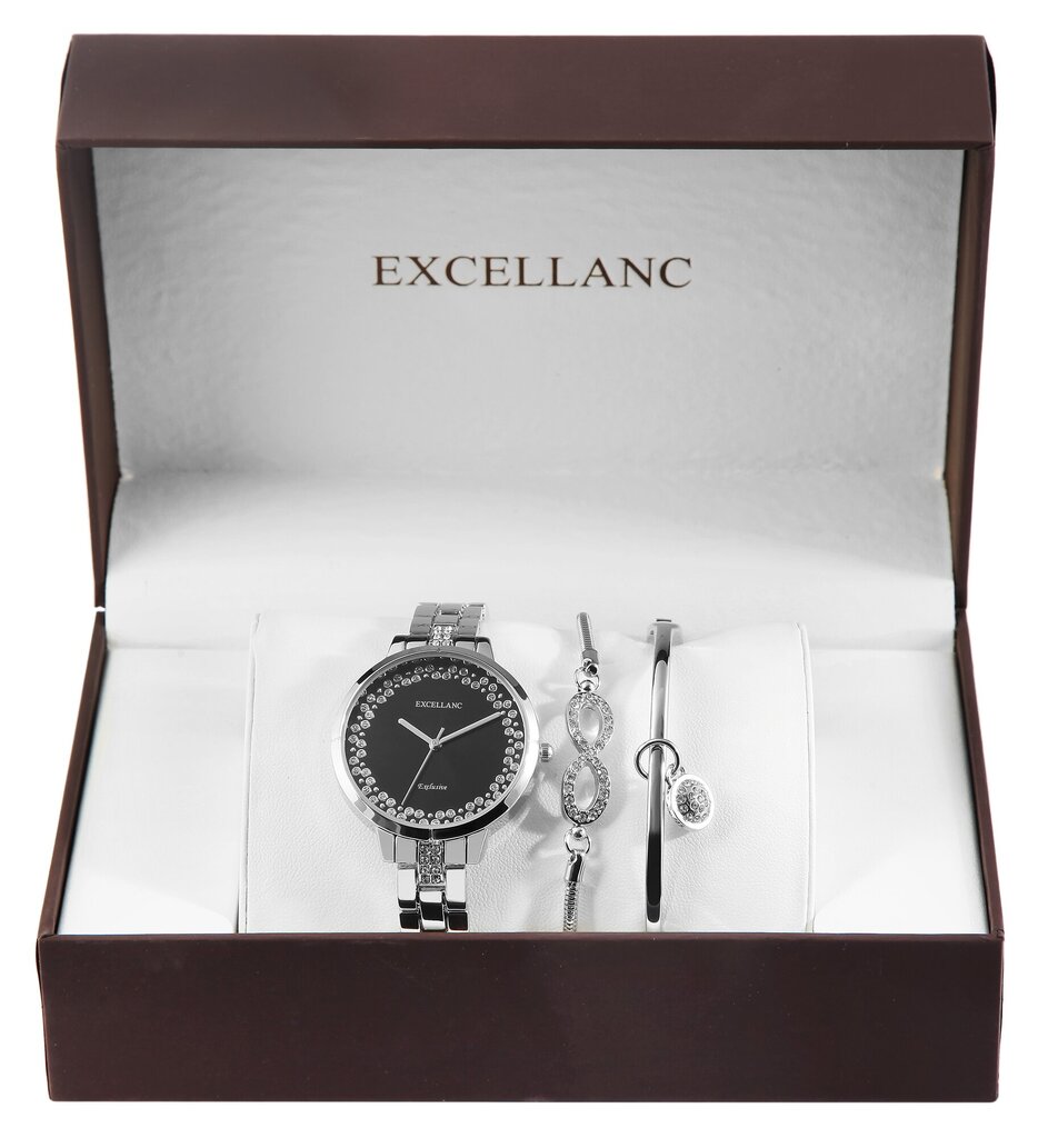 Sidabro spalvos dovanų rinkinys moterims Excellanc laikrodis ir dvi apyrankės цена и информация | Papuošalų rinkiniai | pigu.lt