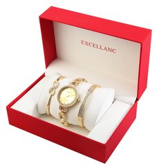Aukso spalvos dovanų rinkinys moterims Excellanc laikrodis ir dvi apyrankės kaina ir informacija | Papuošalų rinkiniai | pigu.lt