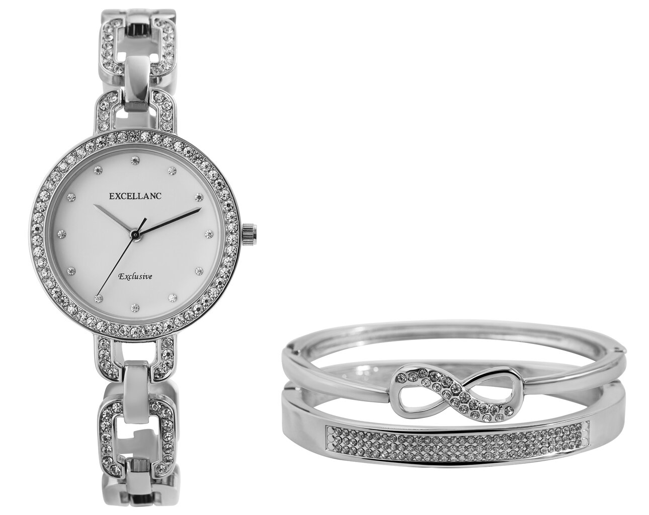 Sidabro spalvos dovanų rinkinys moterims Excellanc laikrodis ir dvi apyrankės kaina ir informacija | Papuošalų rinkiniai | pigu.lt