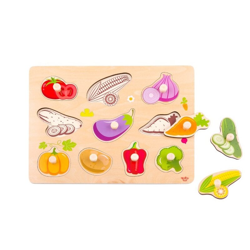 Medinė dėlionė su smeigtukais - Daržovės ir vaisiai kaina ir informacija | Dėlionės (puzzle) | pigu.lt