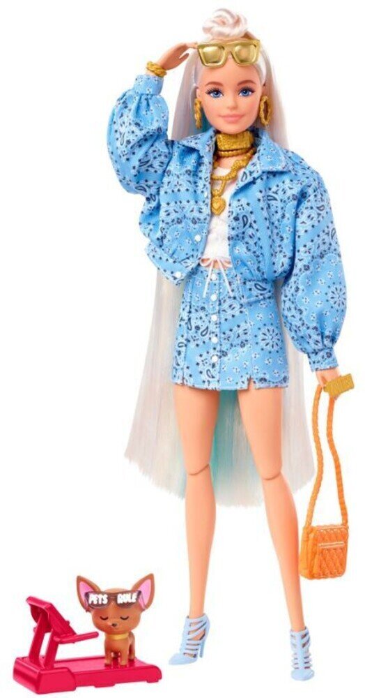 Lėlė Barbie Extra su džinsiniu kostiumėliu kaina ir informacija | Žaislai mergaitėms | pigu.lt