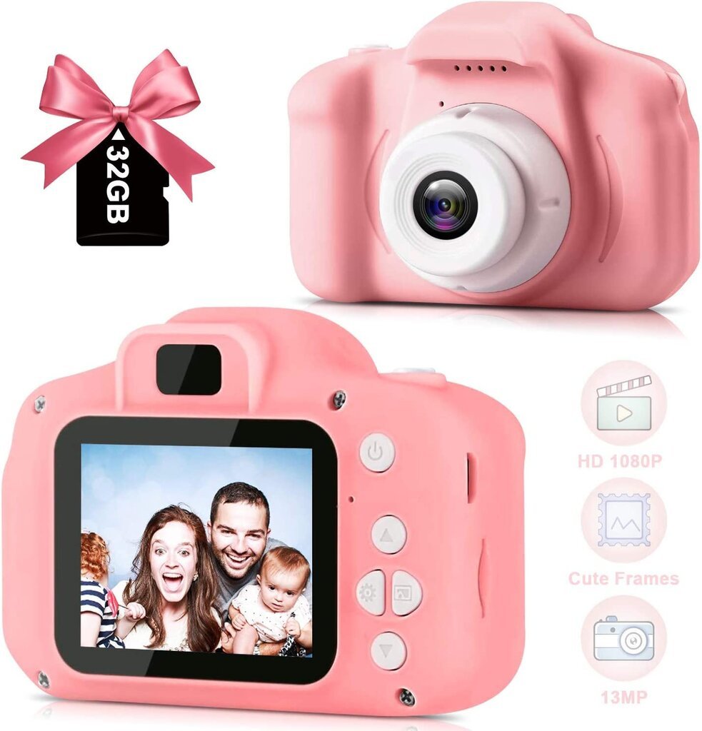 Fotoaparatas vaikui su atminties kortele 8 GB, 5 žaidimai, rožinė spalva kaina ir informacija | Lavinamieji žaislai | pigu.lt