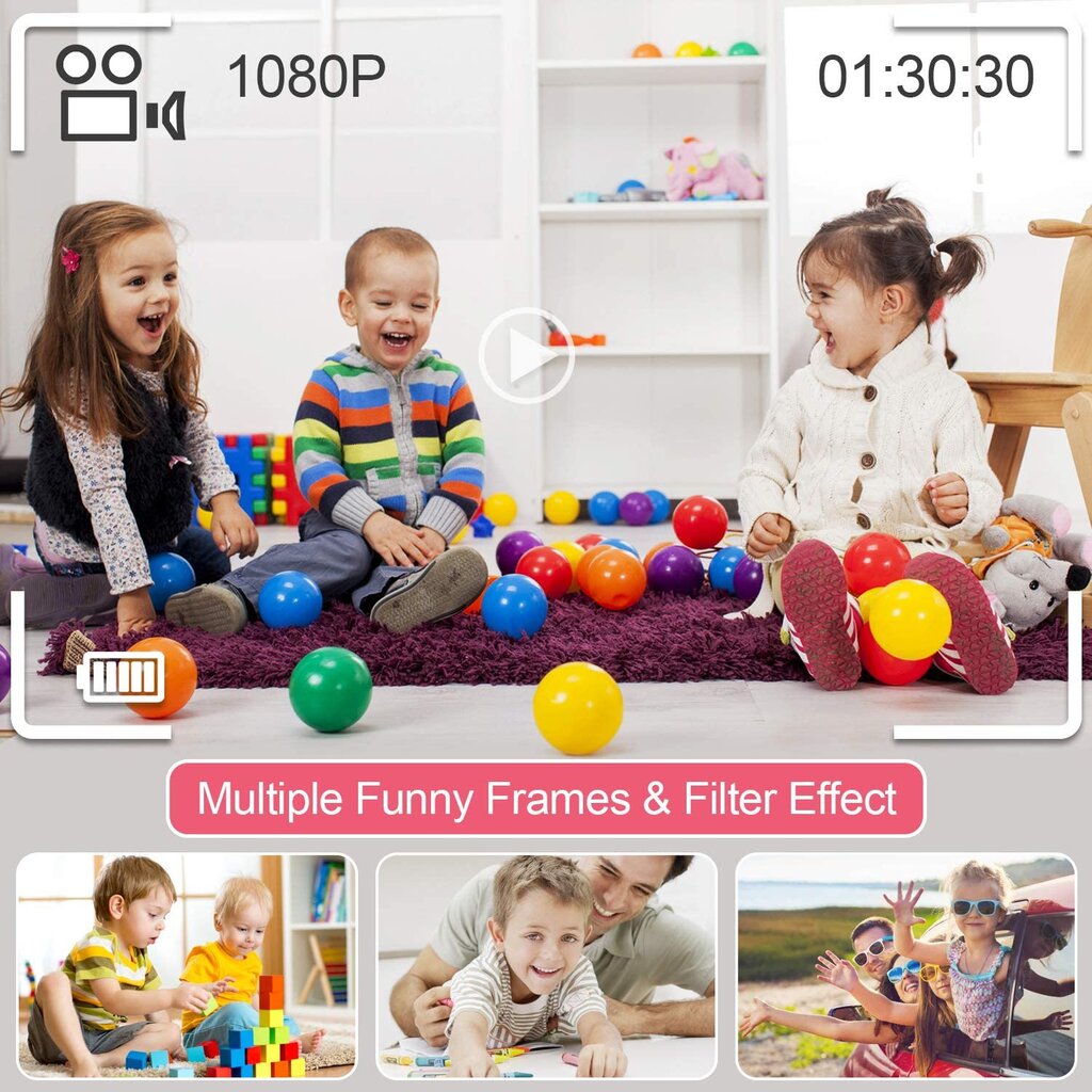 Fotoaparatas vaikui su atminties kortele 8 GB, 5 žaidimai, rožinė spalva kaina ir informacija | Lavinamieji žaislai | pigu.lt