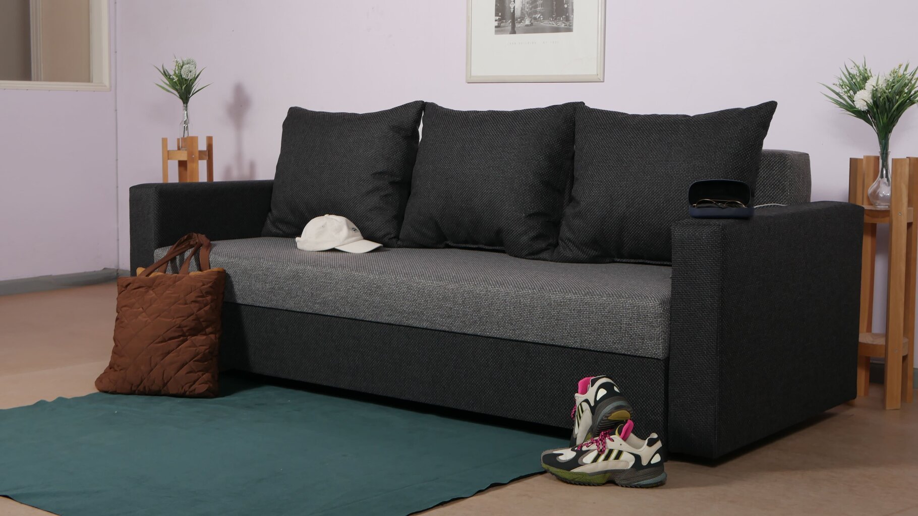 Sofa-lova Vuran, kombinuota pilka kaina ir informacija | Sofos | pigu.lt