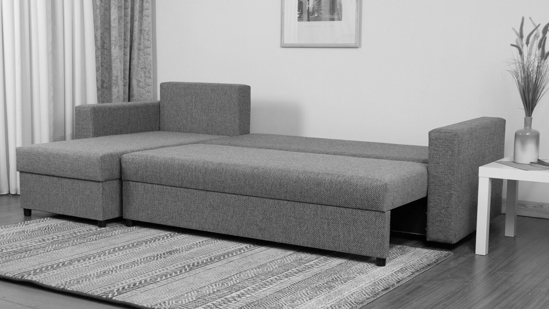 Kampinė sofa-lova Lugan Plus, kombinuotos šviesiai pilkos spalvos kaina ir informacija | Minkšti kampai | pigu.lt