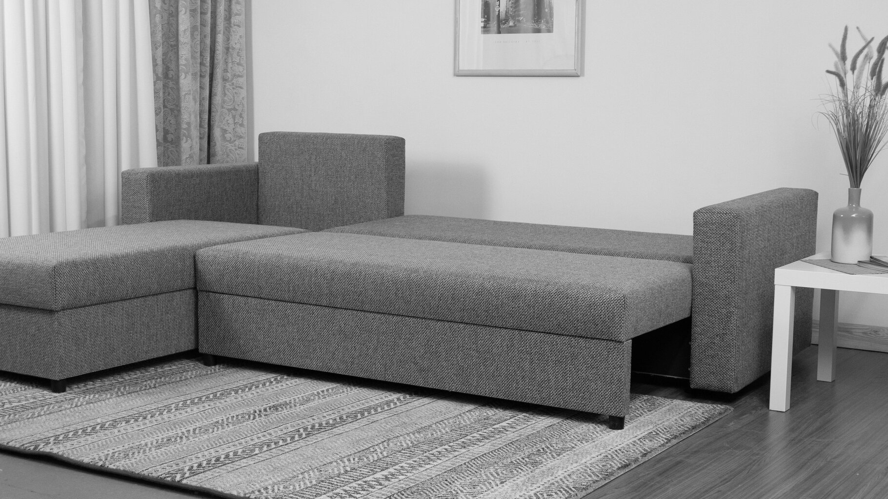 Kampinė sofa-lova Lugan, juodos spalvos цена и информация | Minkšti kampai | pigu.lt