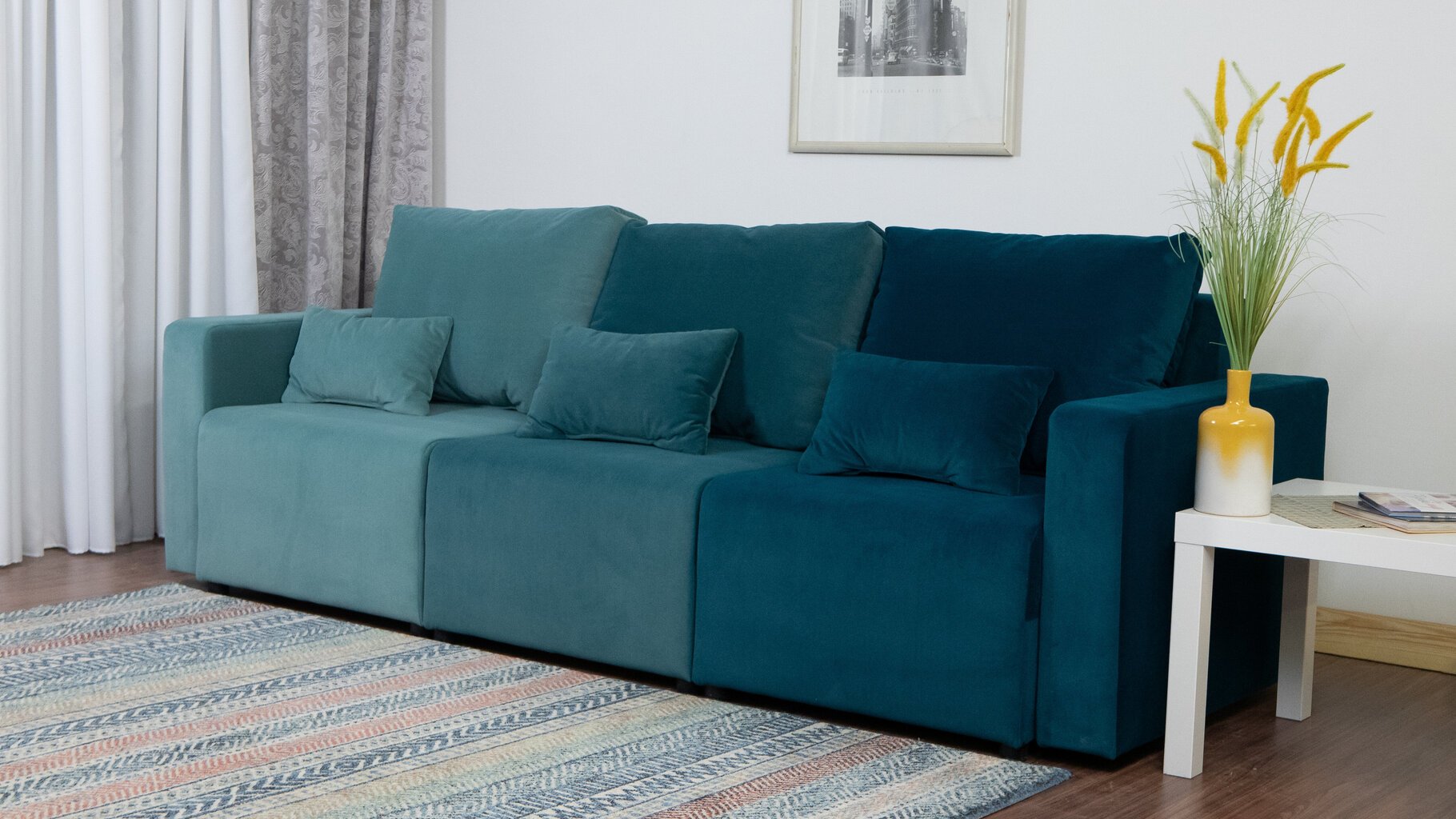 Transformeris Modul 2400: modulinė sofa - lova - kampinė sofa, mėlyna kombinuota spalva kaina ir informacija | Sofos, sofos-lovos | pigu.lt