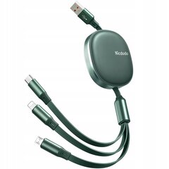 Выдвижной телефонный кабель Mcdodo, для iPhone / Micro USB / USB-C 3W1 66W зеленый цена и информация | Кабели для телефонов | pigu.lt