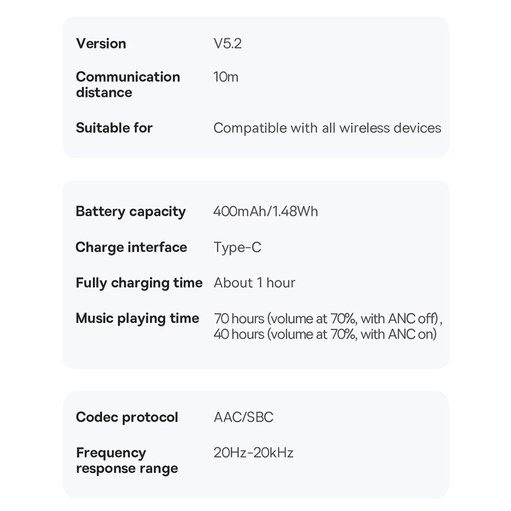 Baseus Bowie H1 Bluetooth 5.2 ANC NGTW230013 Grey цена и информация | Ausinės | pigu.lt