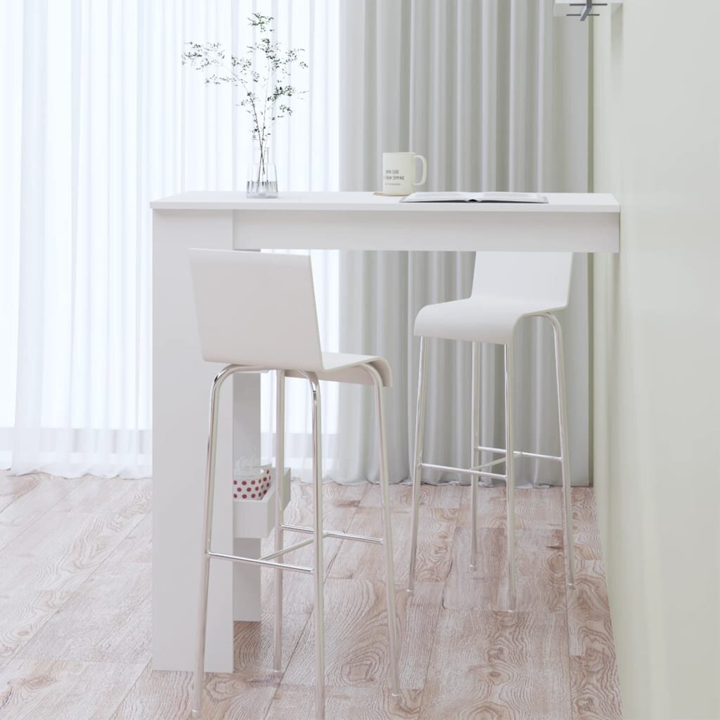 Sieninis baro staliukas, baltas, 102x45x103,5cm, mediena kaina ir informacija | Virtuvės ir valgomojo stalai, staliukai | pigu.lt