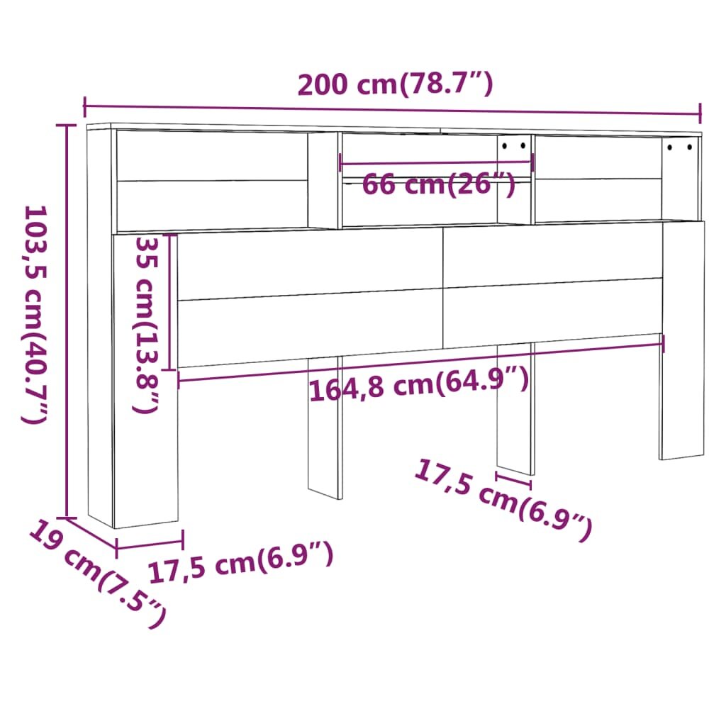 Galvūgalis-spintelė, betono pilkos spalvos, 200x19x103,5cm kaina ir informacija | Lovos | pigu.lt