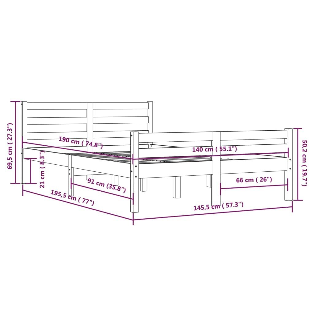 Lovos rėmas, juodos spalvos, 140x190cm, medienos masyvas kaina ir informacija | Lovos | pigu.lt