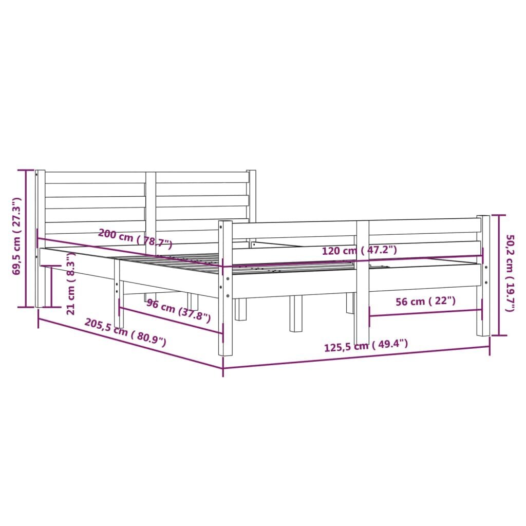 Lovos rėmas, juodos spalvos, 120x200cm, medienos masyvas kaina ir informacija | Lovos | pigu.lt