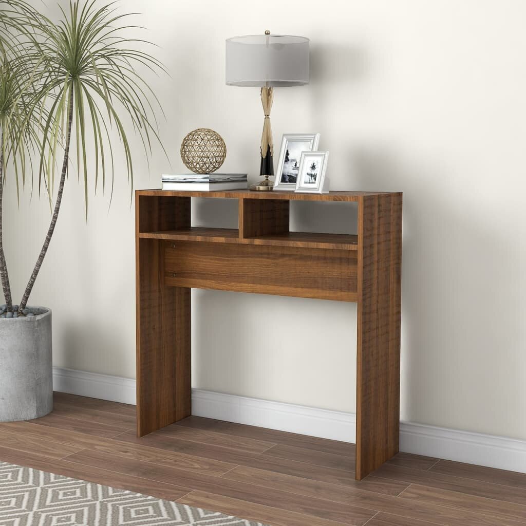 Konsolinis staliukas, rudas ąžuolo, 78x30x80cm, mediena kaina ir informacija | Kavos staliukai | pigu.lt