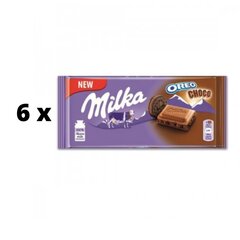 Šokoladas Milka, Oreo Choco, su kakaviniu įdaru ir kakavinių sausainių gabaliukais, 100g x 6 vnt. kaina ir informacija | Saldumynai | pigu.lt