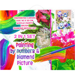 Картина 2 в 1: Картина по номерам + Алмазная мозаика "Ирисы" 40x50, C 89695 цена и информация | Алмазная мозаика | pigu.lt